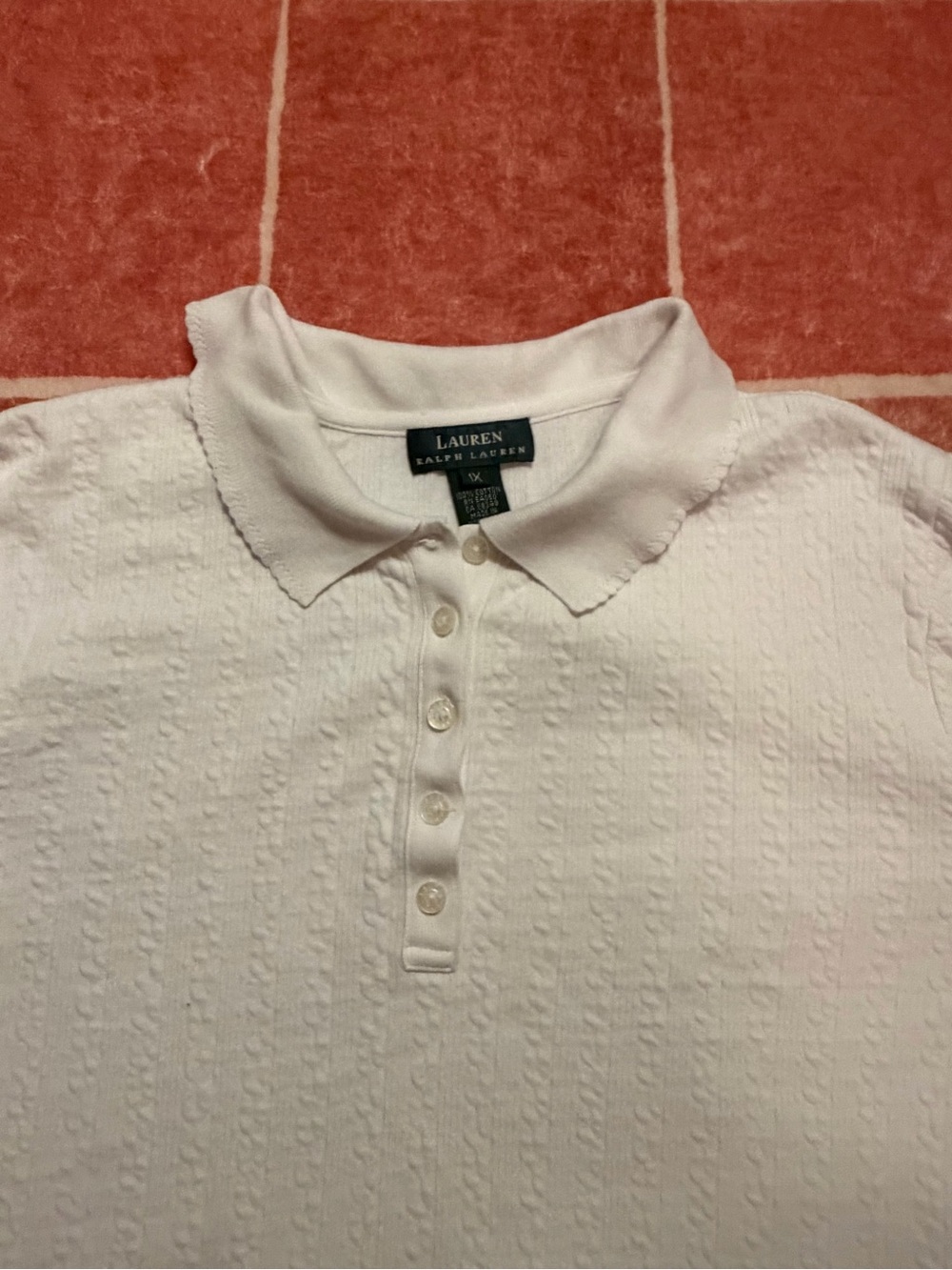 Ralph Lauren Women's White Textured Polo Blouse - Picture 2 of 2